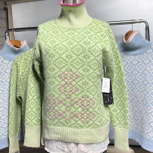 Neckworks  pullover 50 wool 40angora spring colors geometric design NWT. - Picture 4 of 17